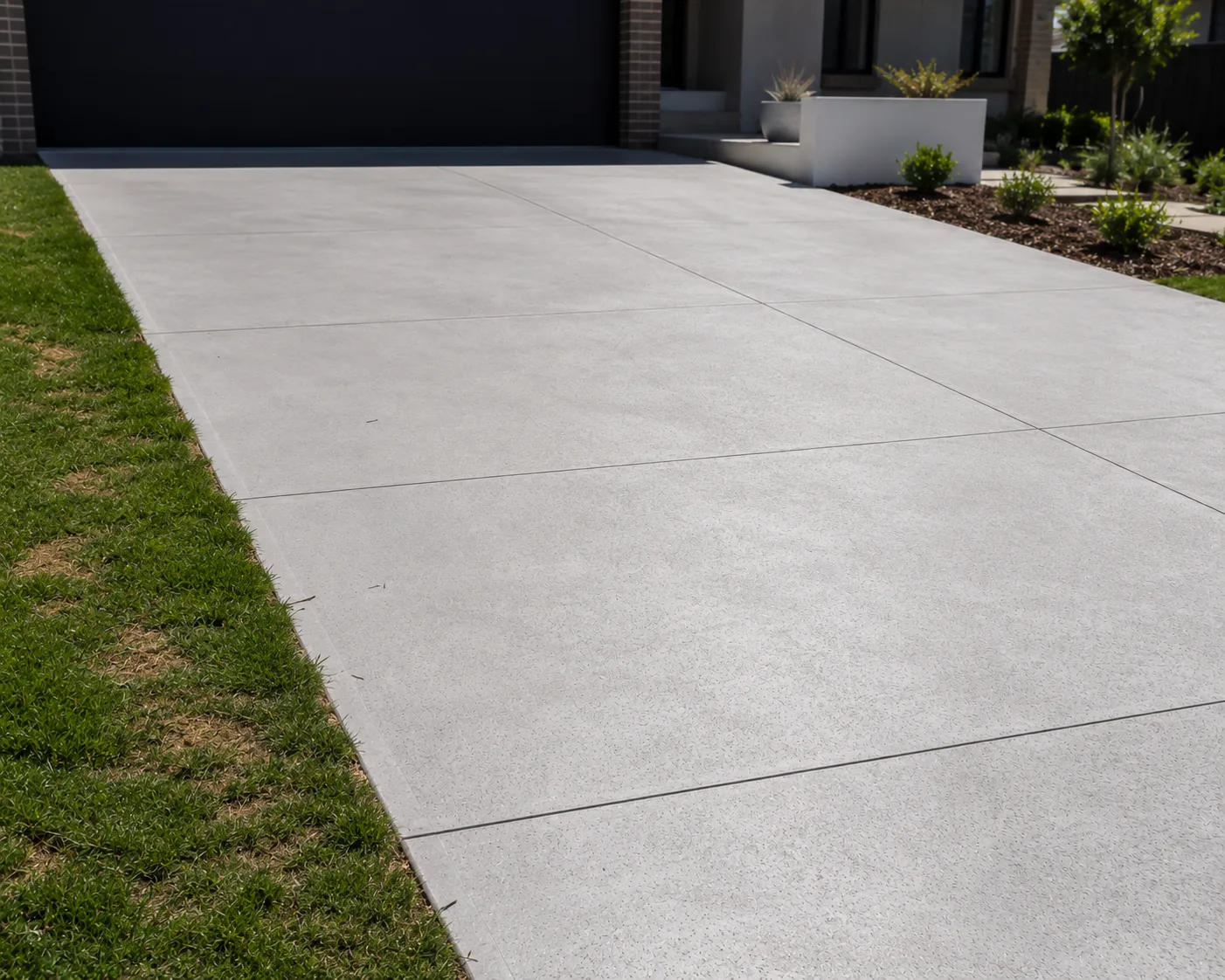 Concrete driveway with a light patterned finish