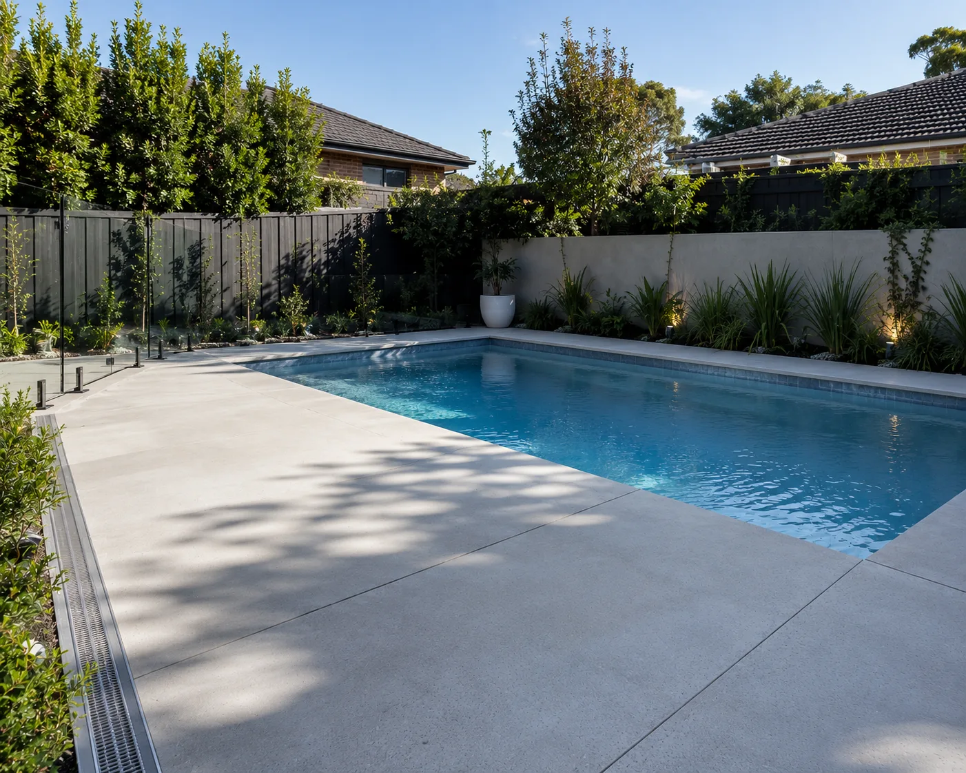 Rectangular pool with a white concrete surround