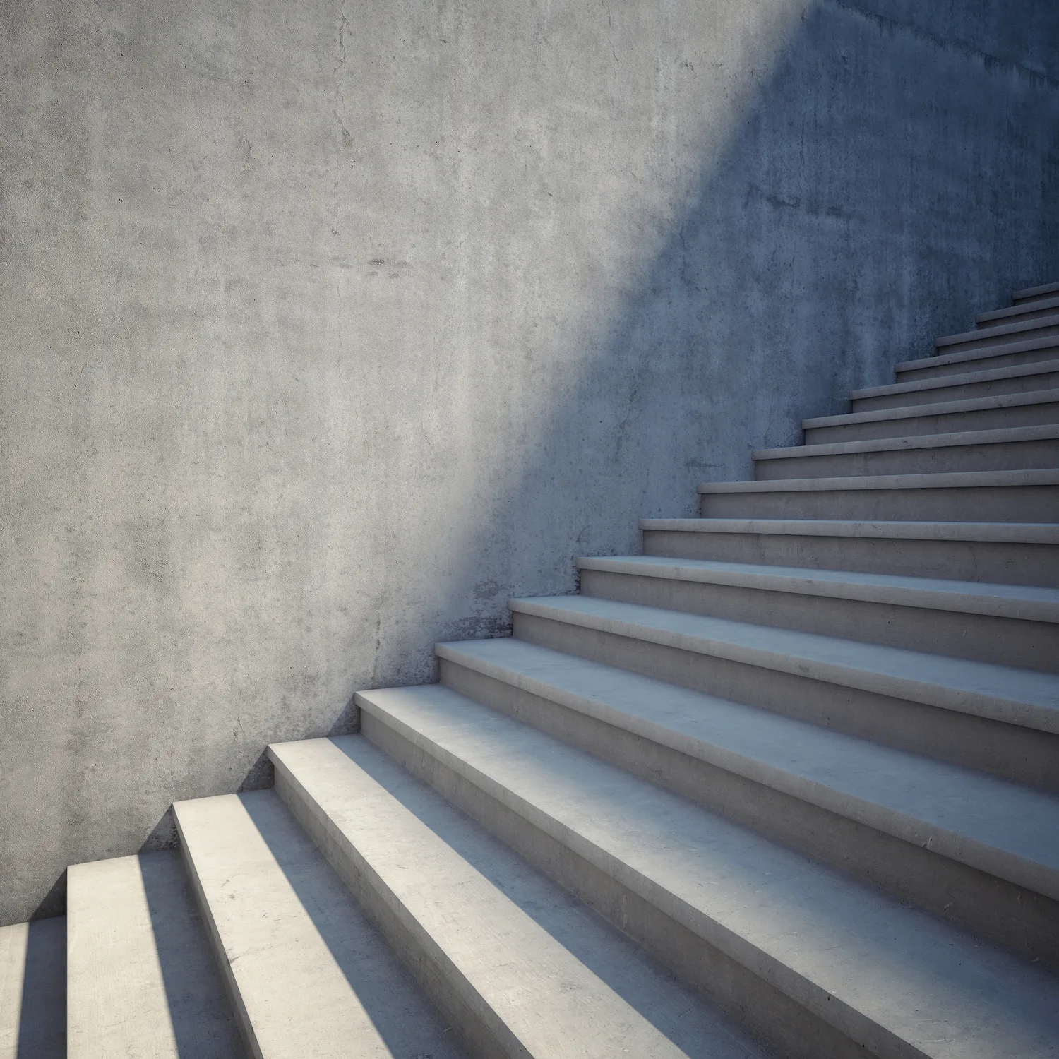 Concrete stairs against a feature wall