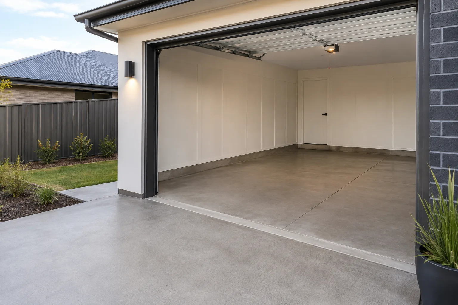 Concrete slab floor inside a garage or workshop